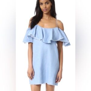 Misa Los Angeles Blue Chambray Ruffle Mini Dress